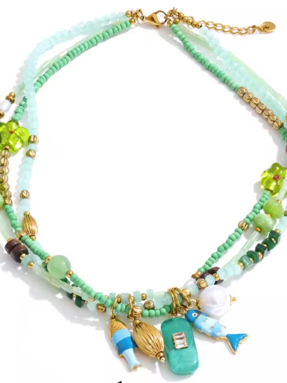 Seafoam Treasure Mint Beaded Charm Necklace - Picture 13 of 16
